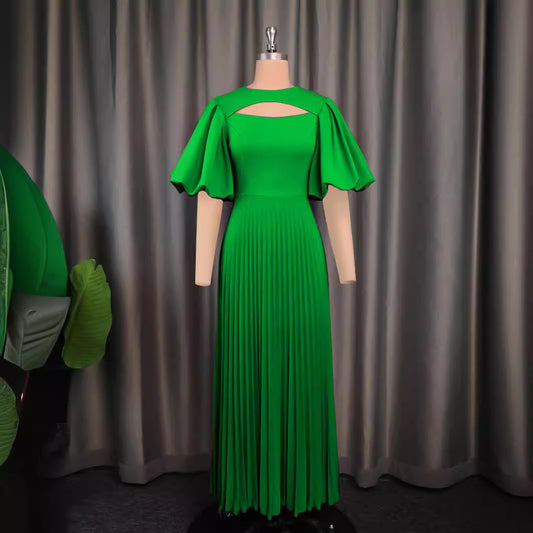 Lantern Sleeve Cinched Waist Pleated Comfortable Skirts