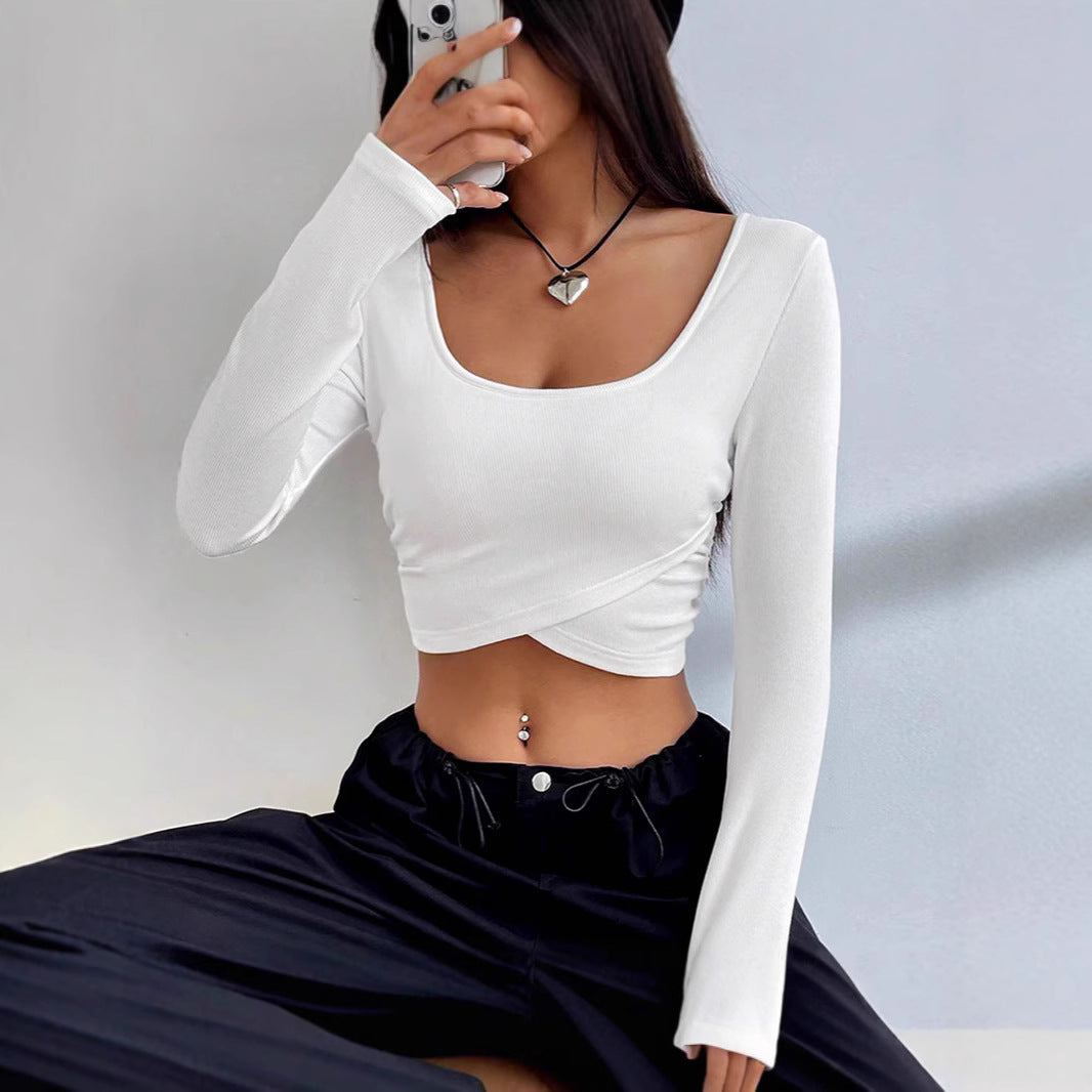 Women's Collar Tight Long-sleeved T-shirt Crop Bottoming Women's Sweater