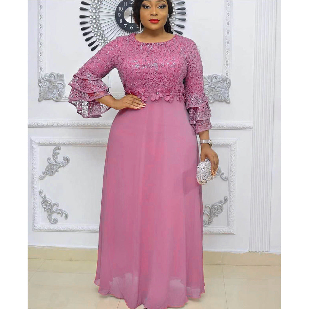 Women's African Wear Lace Chiffon Dress Dresses