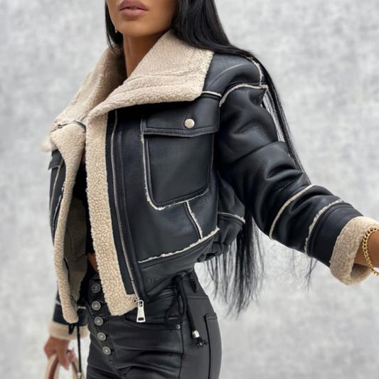 Women's Lamb Wool Zipper Machine Car Style Jackets