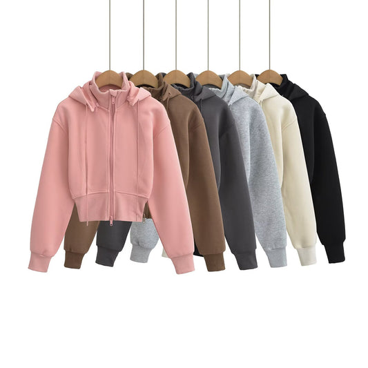 Women's Style Detachable Hooded Waist Long Sleeve Sweaters