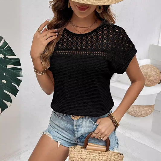 Women's Summer Raglan Mesh Hollow Breathable Short-sleeved Blouses