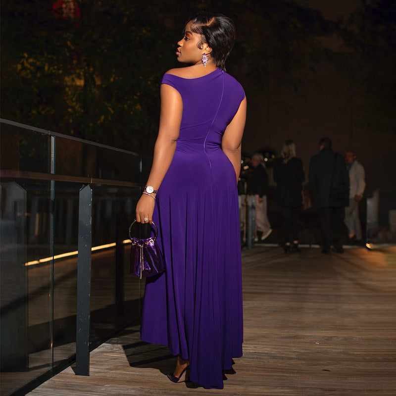 Women's Pure Color Midi Dress High Waist Dresses