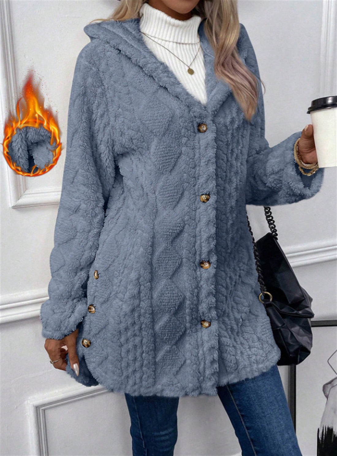 Women's Solid Color Single-breasted Plush Hoodie Fashion Jackets