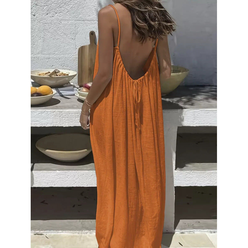 Pretty Casual Solid Color Halter Hem Dress
