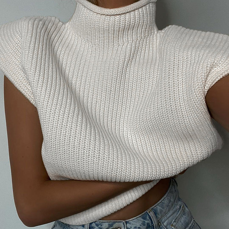 Women's Solid Color Knitted Sexy Temperament Turtleneck With Sleeves Sweater