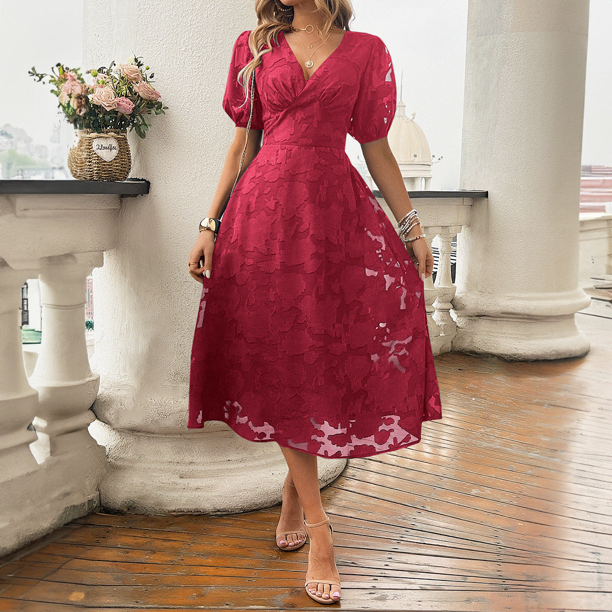 Women's Sleeve High Waist Retro Elegant Dress Dresses