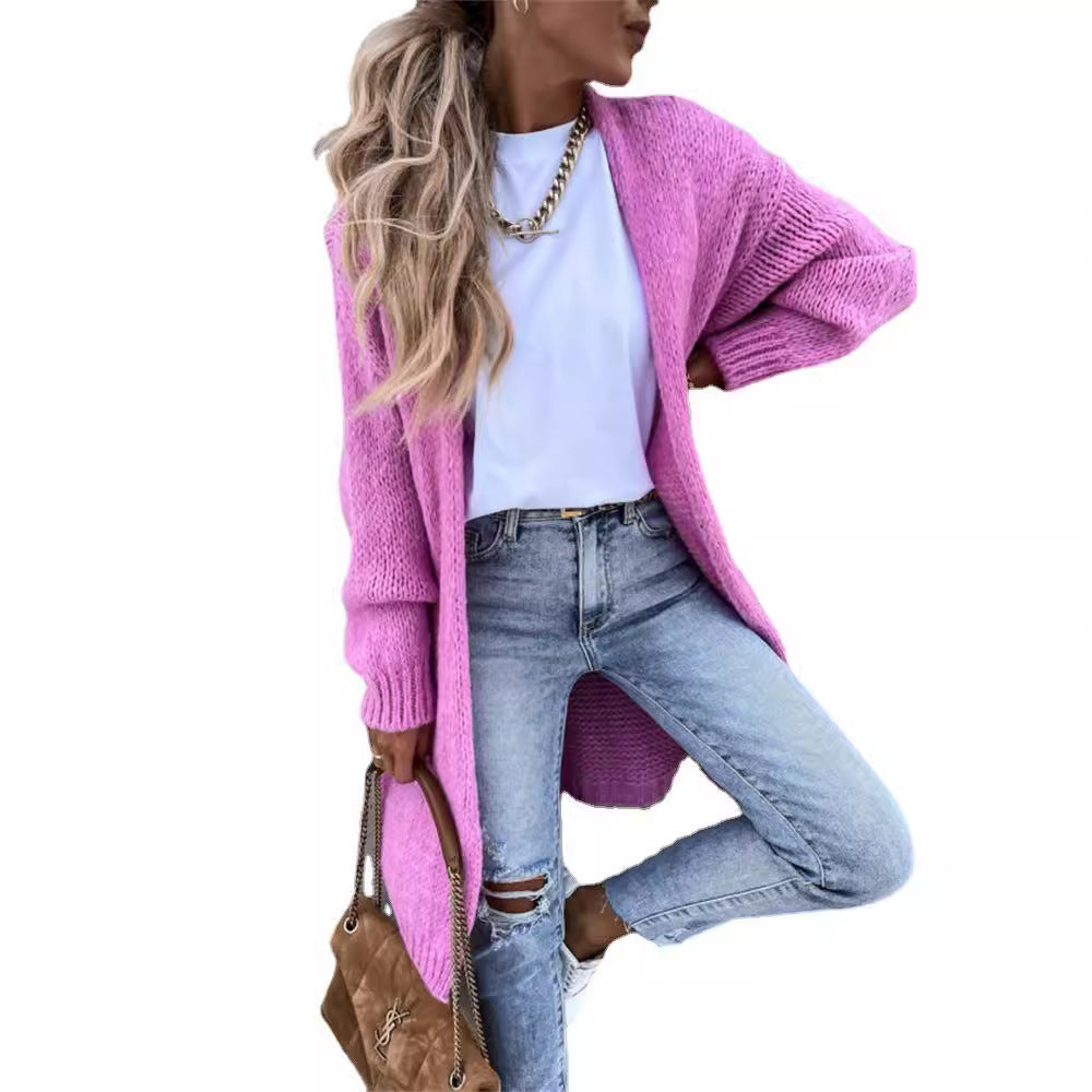 Women's Loose Knitted Mid-length Solid Color Coats
