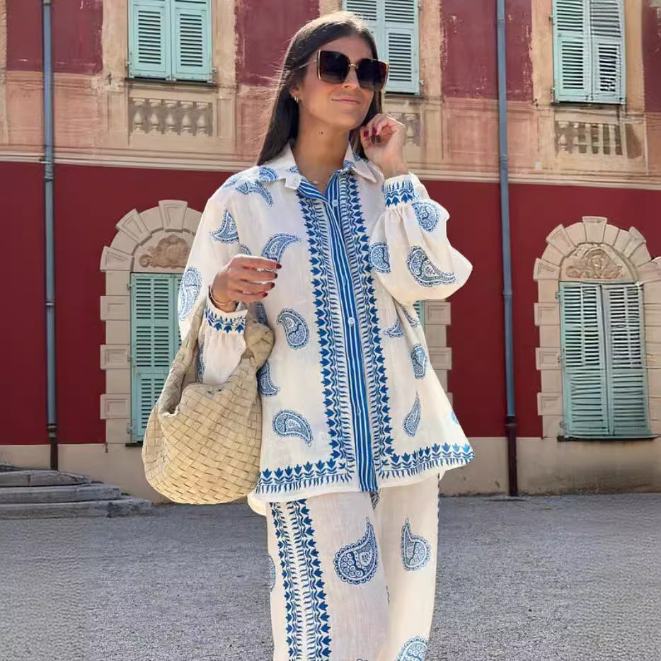 New Creative Casual Fashion Linen Printed Fashion Casual Suit
