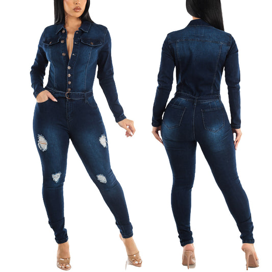 Trade Stretch Tight Ripped Washed Long Jumpsuits
