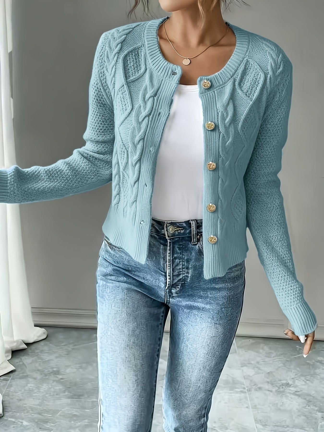 Women's Fashion Wear Slimming Single-breasted Knitted Long-sleeved Sweaters