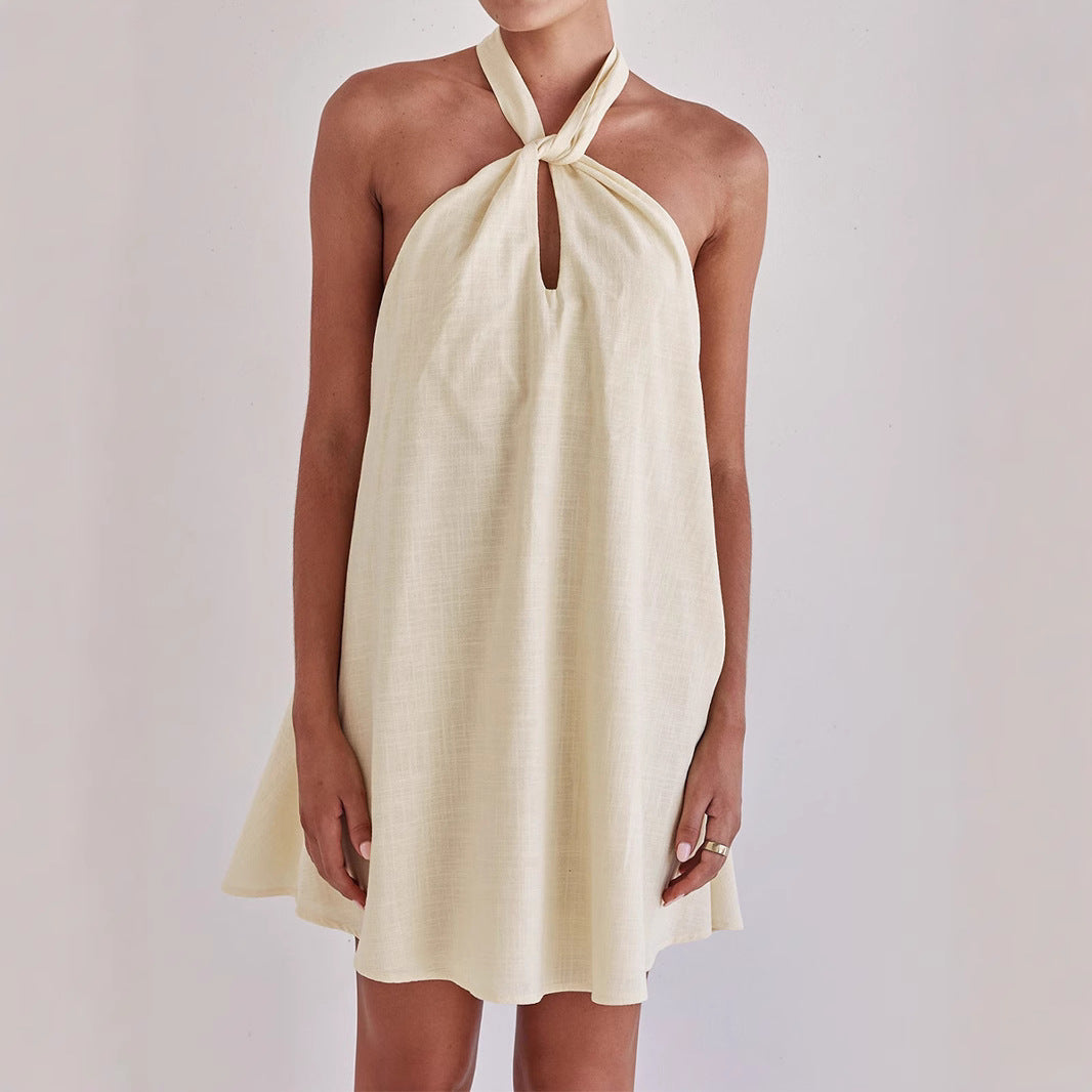 Sexy Vacation Wear Linen Loose Backless Chest Dresses