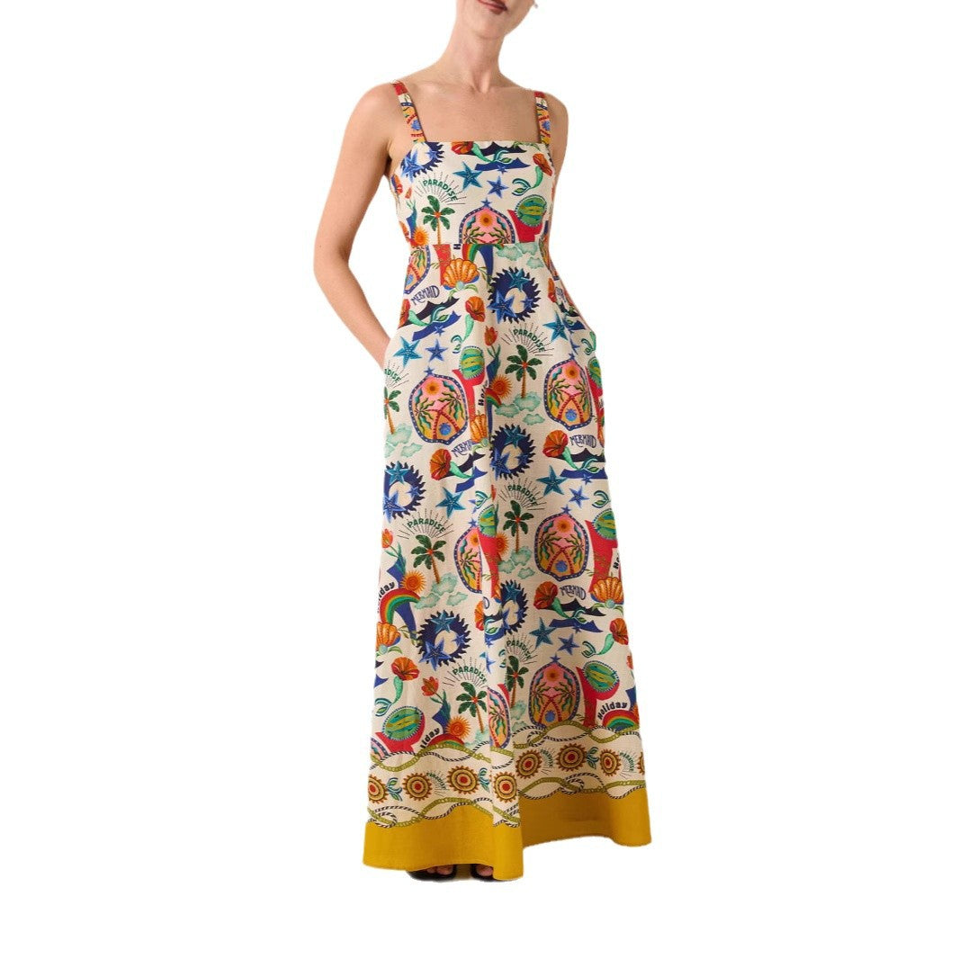 Personality Fashion Linen Printed Large Swing Dresses
