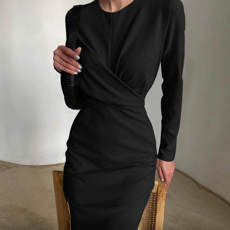Women's Long Sleeve Autumn French Retro Slim Fit Slimming Dress