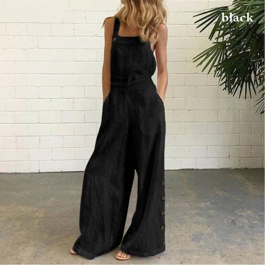 Women's Sleeveless Side Pocket Casual Wide Leg Jumpsuits