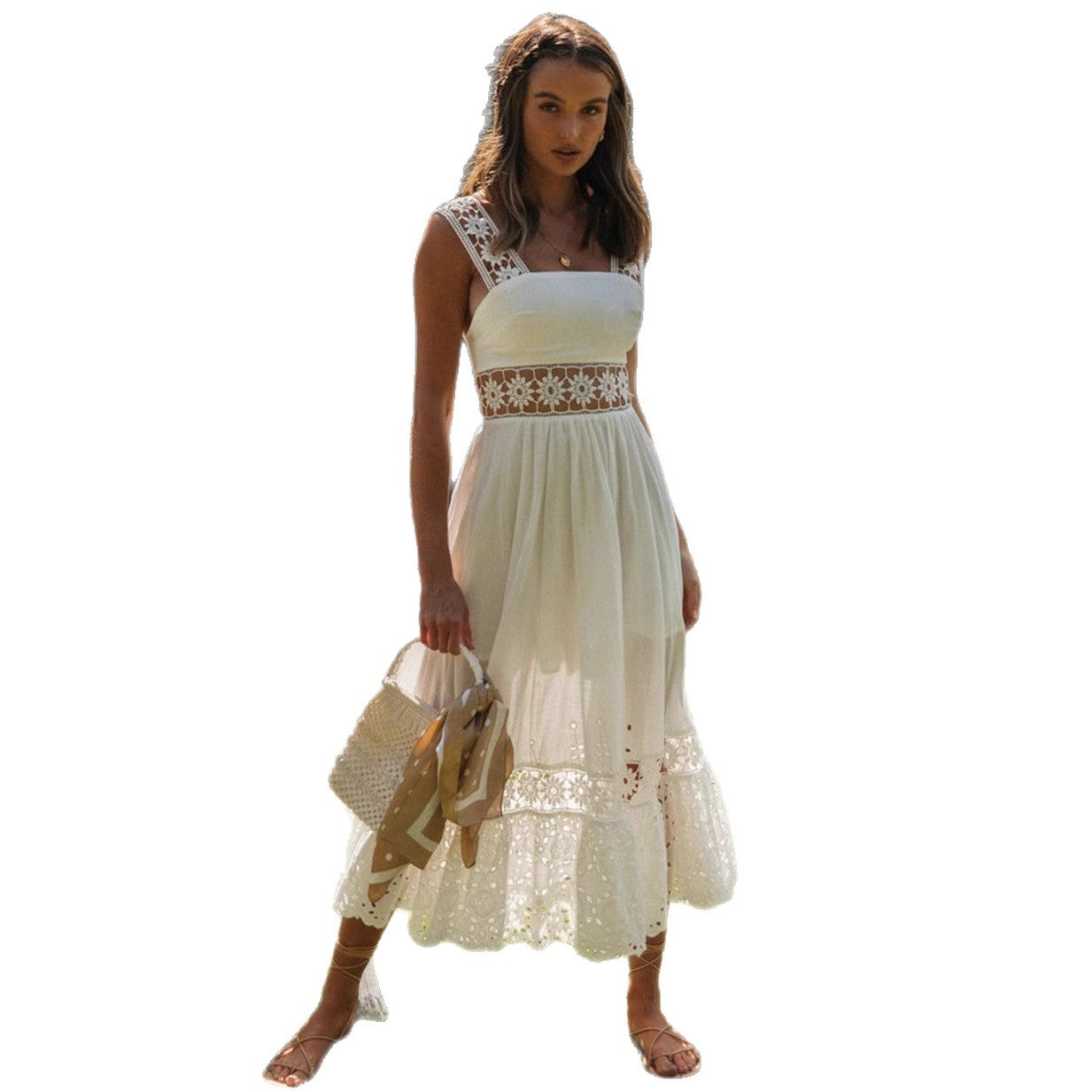 Women's Fashion Long Lace Stitching Big Swing Dresses