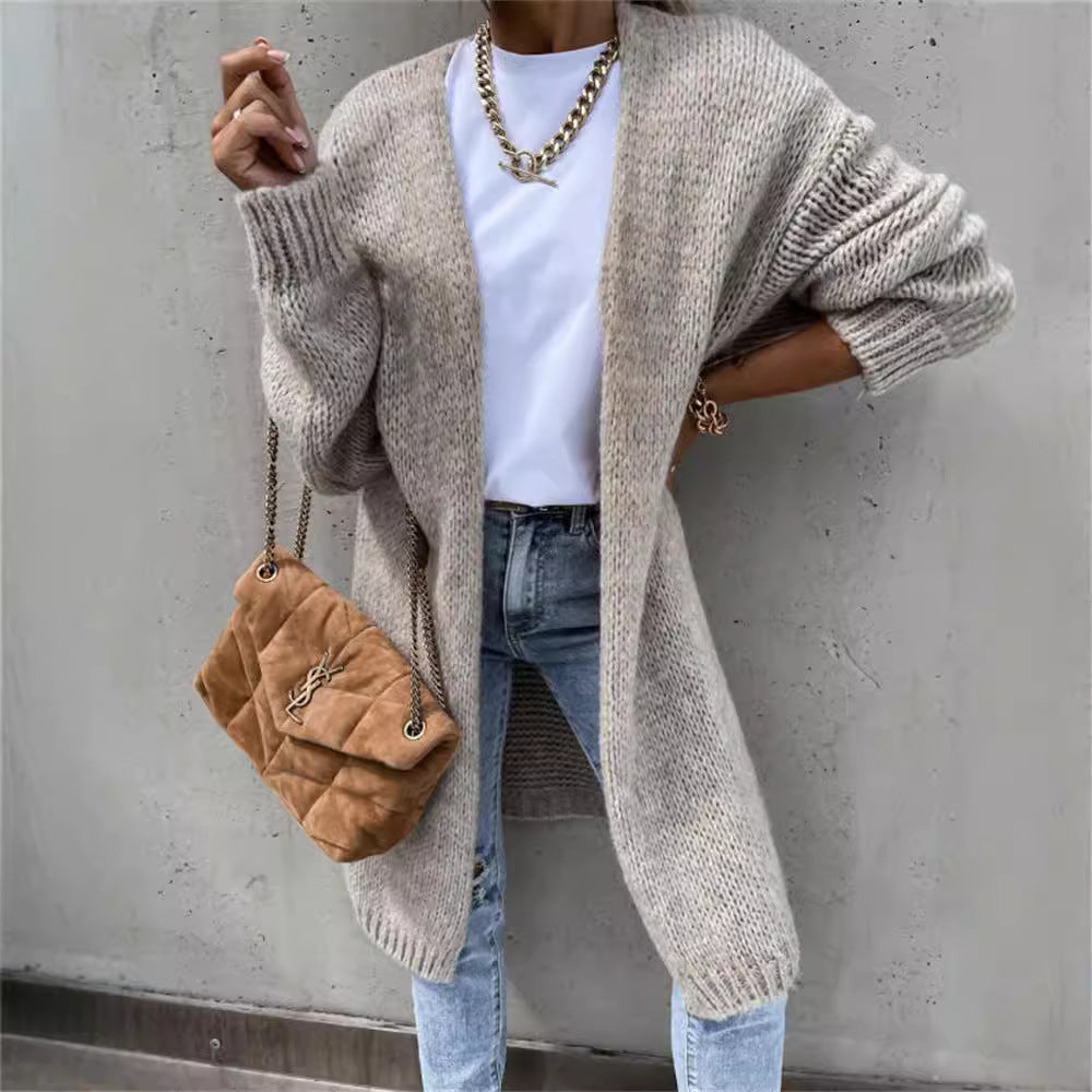 Women's Loose Knitted Mid-length Solid Color Coats