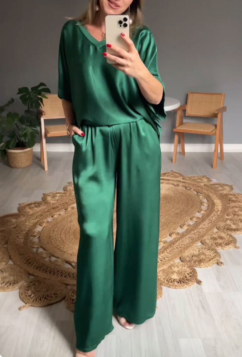 Unique Women's Summer Solid Color Mercerizing Fashion Casual Suit
