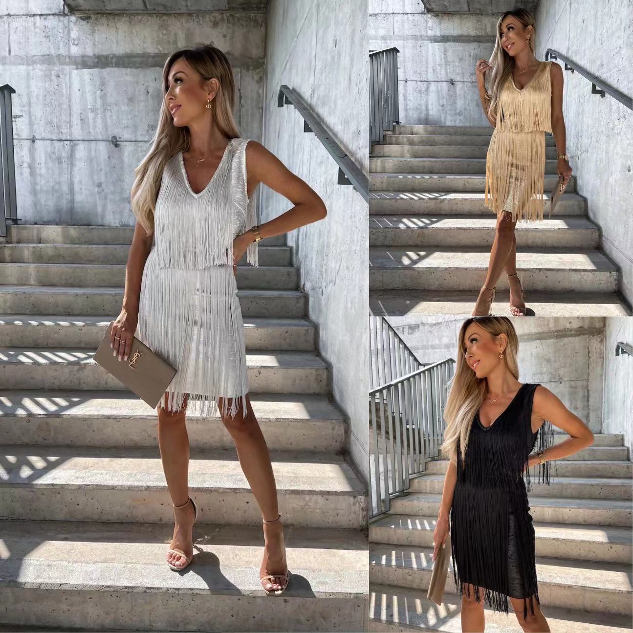Women's Slim Fit Slimming Fringed Sheath Sexy Dress