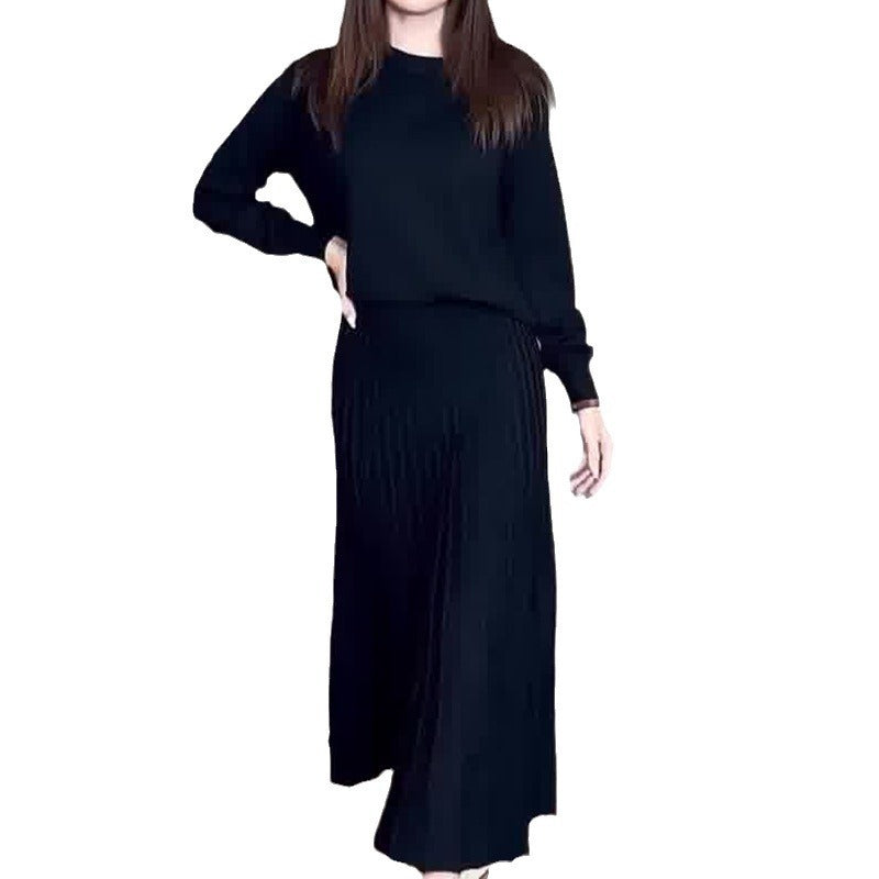Autumn French Style Retro Crew Neck Dresses