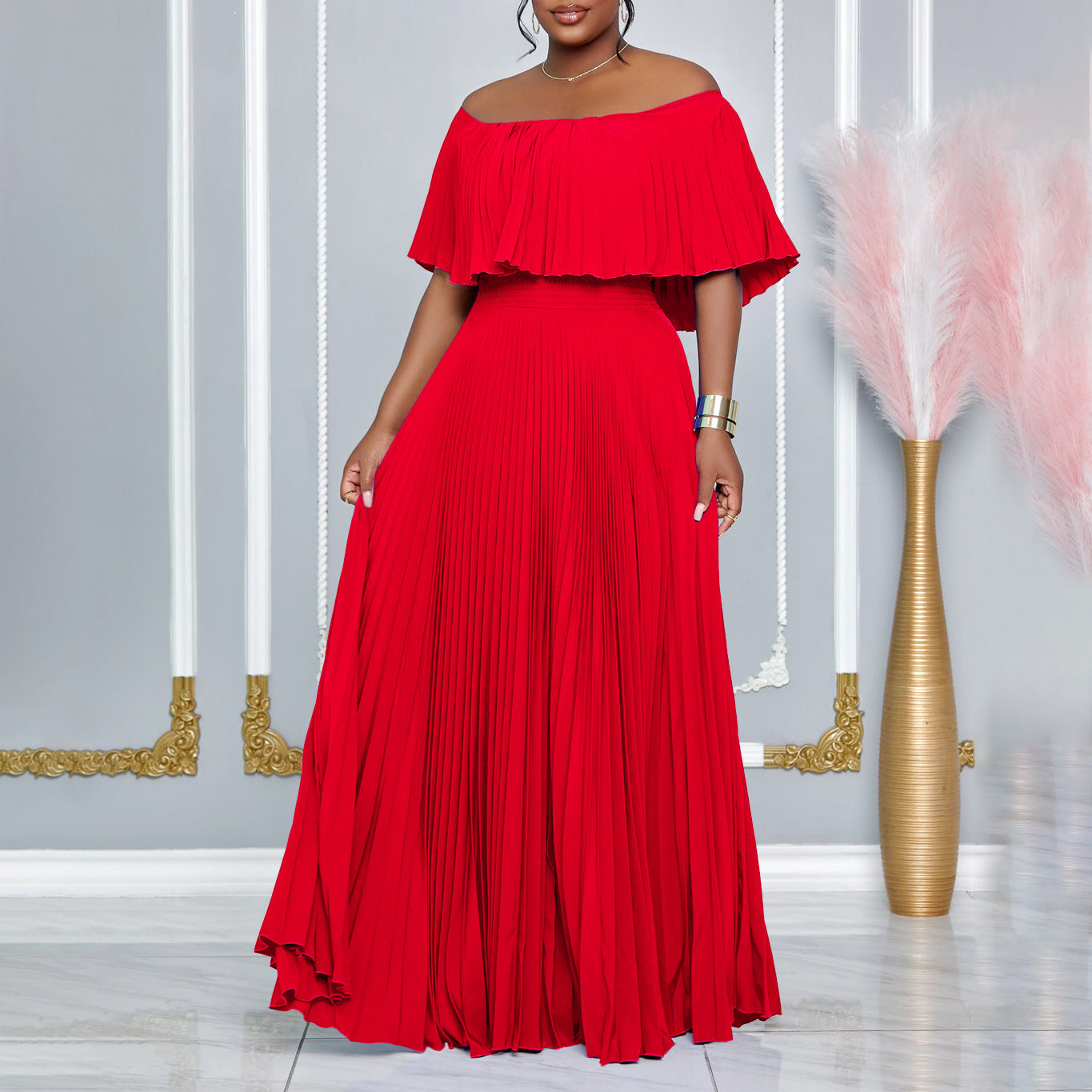 Glamorous Graceful Women's Sexy Pleated Maxi Dress
