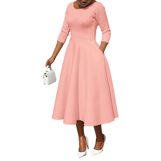 Women's Solid Color Pocket Large Swing Dress Dresses