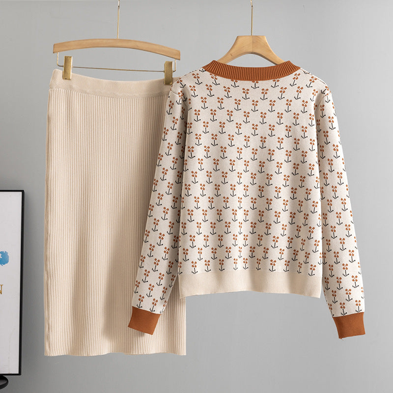 Women's Fresh Knitting Embroidered Sheath Two-piece Set Sweaters