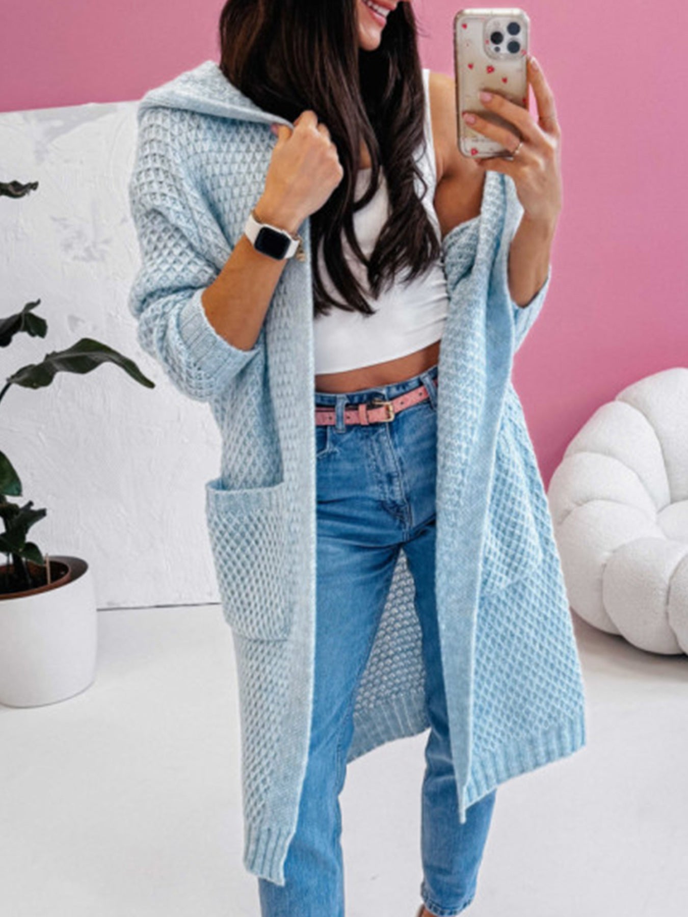 Women's Loose Hooded Long Pocket Knitted Sweaters