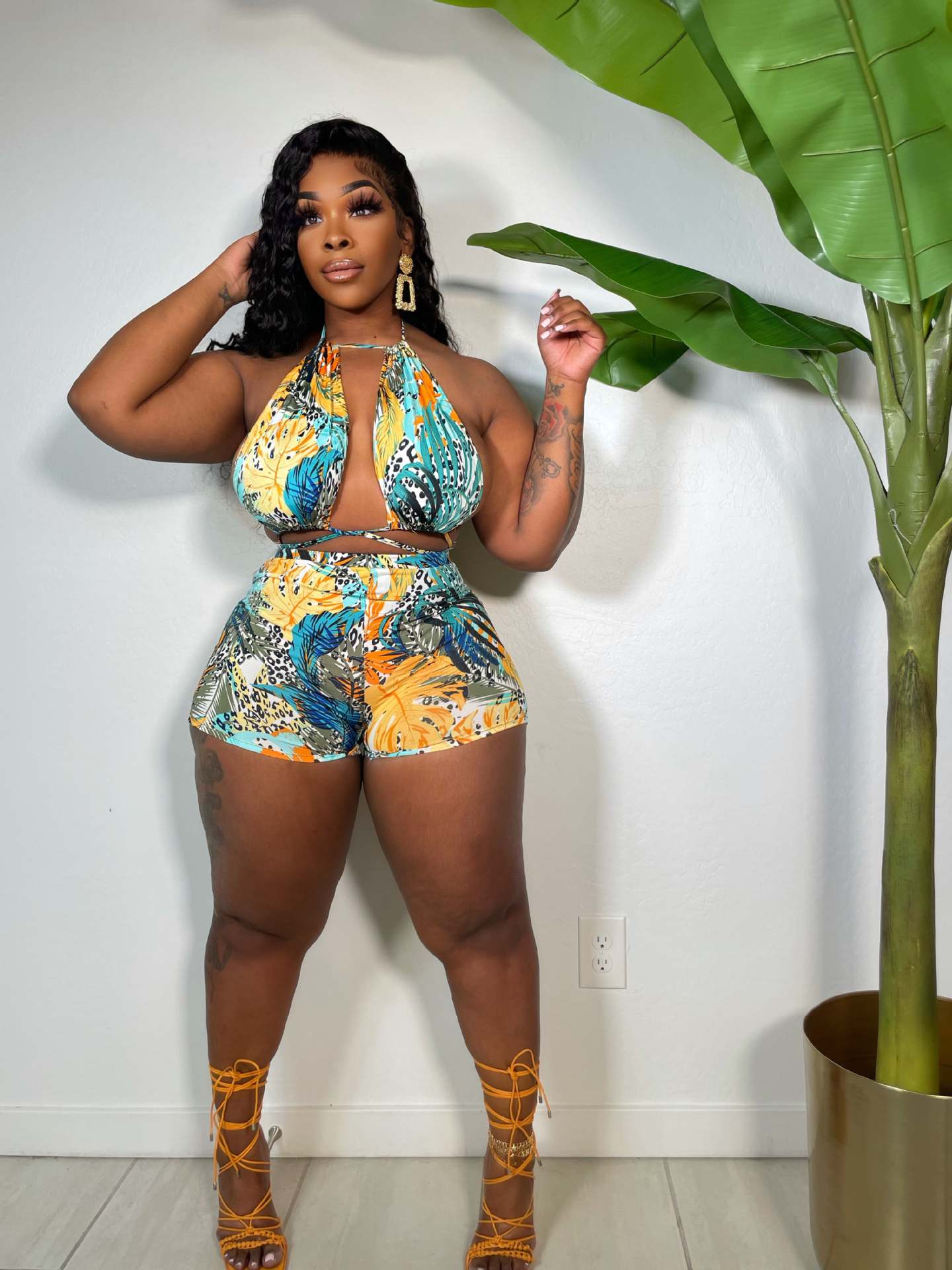 Women's Printed Sleeveless Strap Two-piece Set Fashion Casual Suit