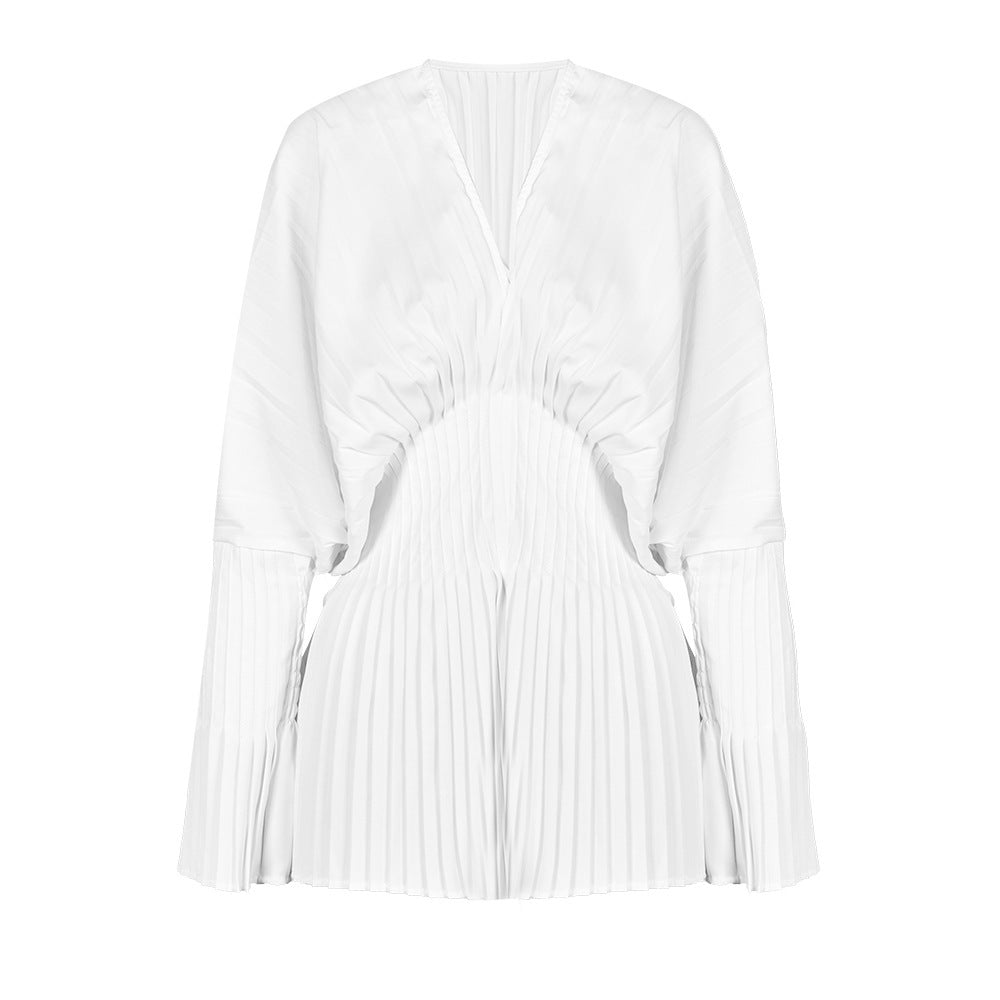 Design Temperament Slimming Autumn Waist Pleated Blouses