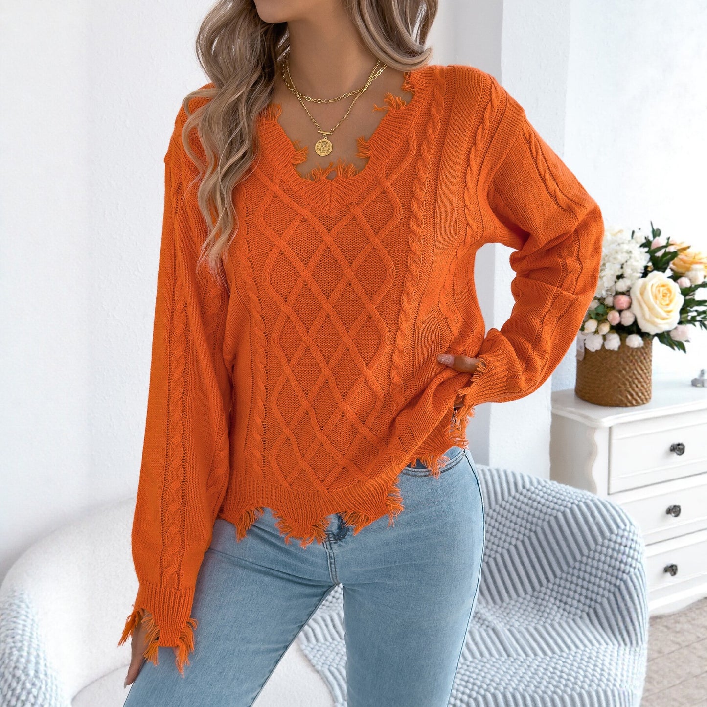 Women's Fashion Cut-out Twist Long Sleeve Sweaters