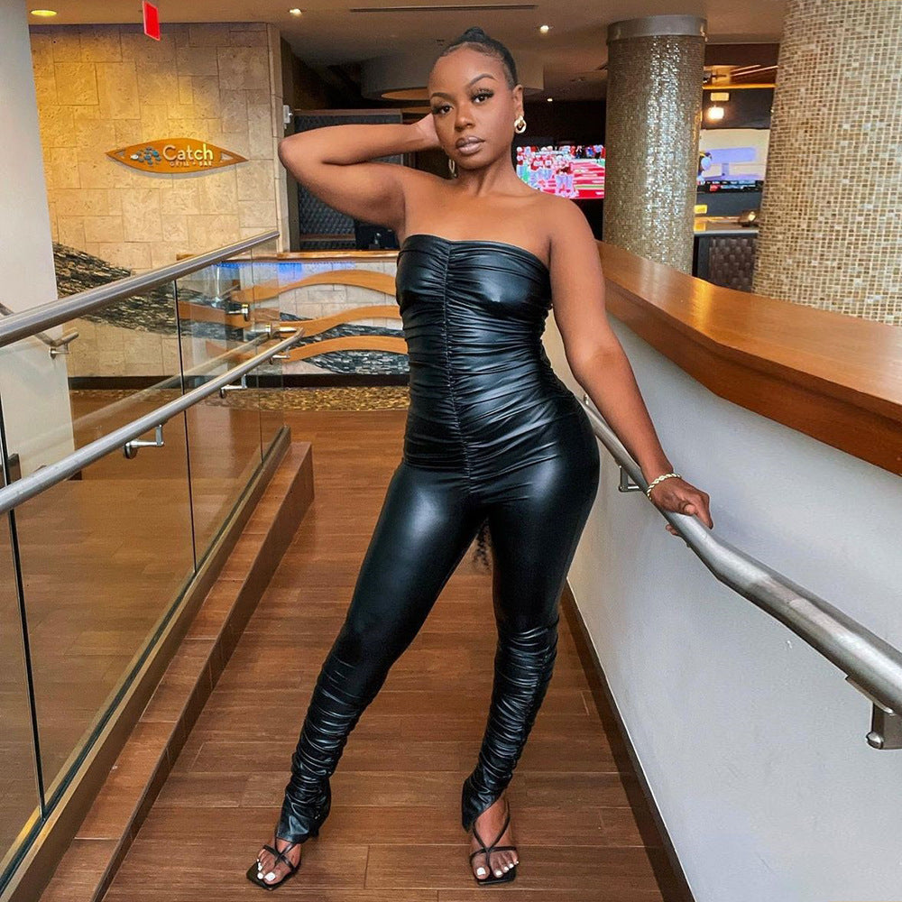 Women's Autumn Slim Fit Hip Raise Pleated Jumpsuits