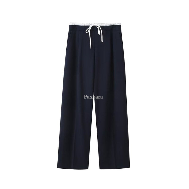 Women's Waist Pleated Wide Trousers Straight Casual Pants