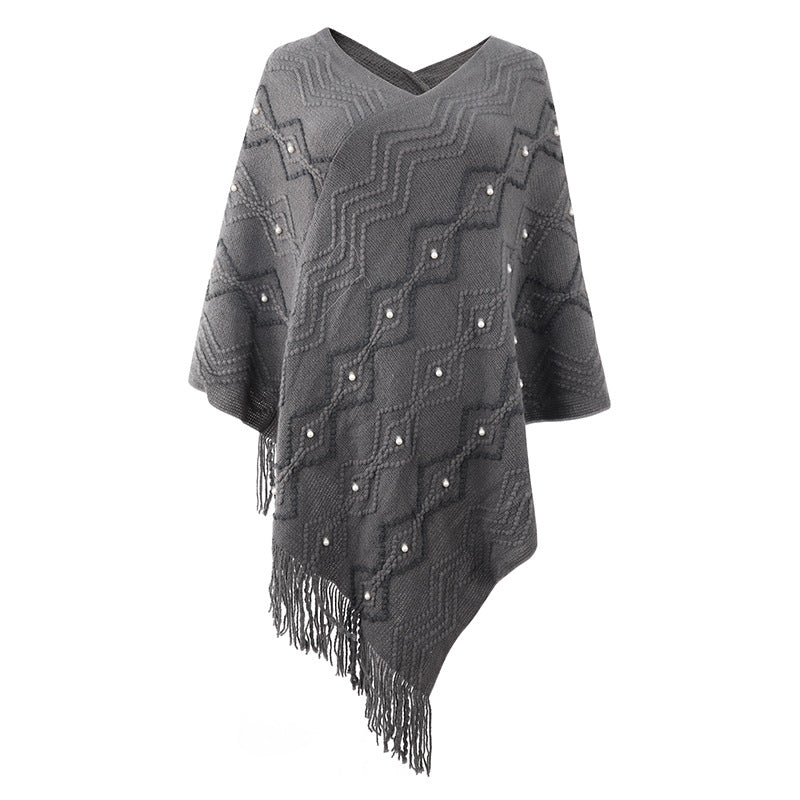 Women's Autumn Wave Striped Cloak Tassel Inverness Clothing