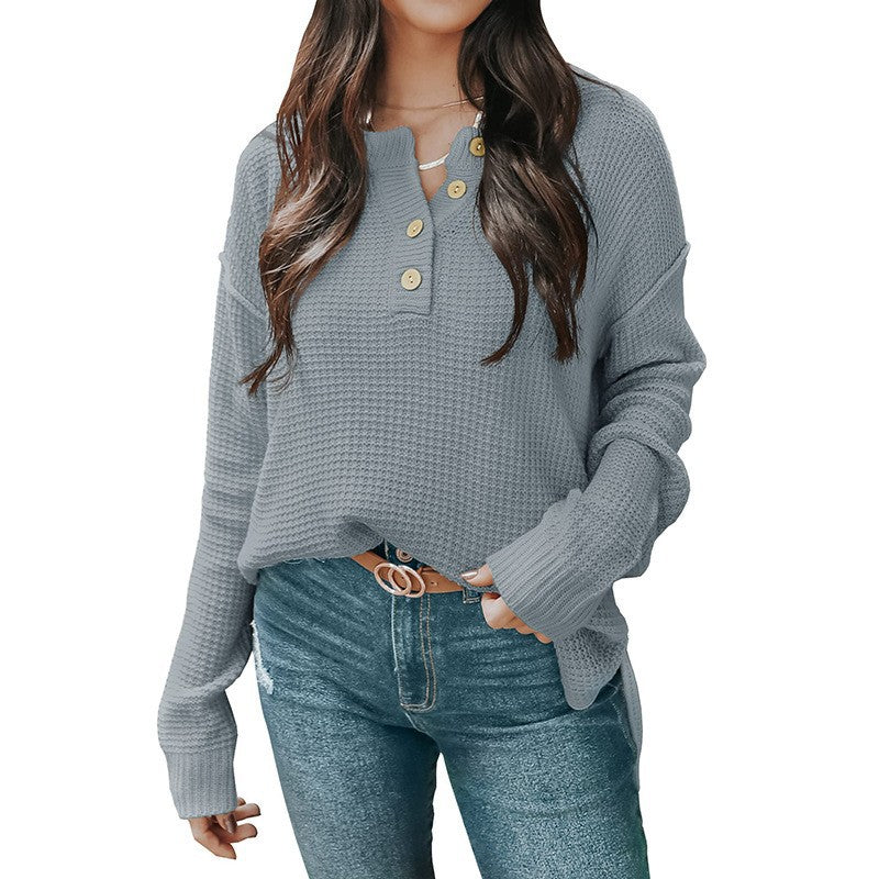 Women's Casual Long-sleeved Button Loose Pullover Sweater