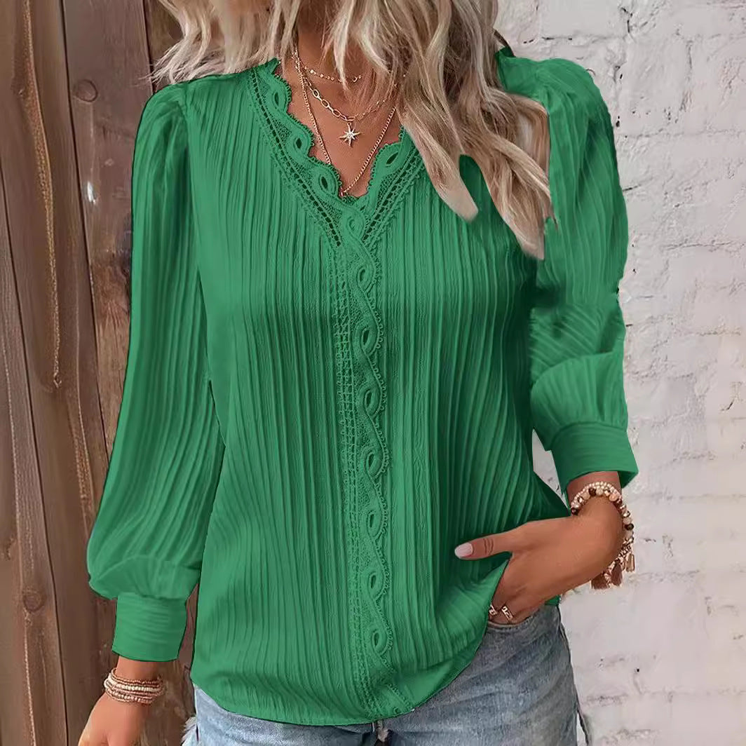 Women's Autumn Long Sleeve Lace Patchwork Shirt Clothing