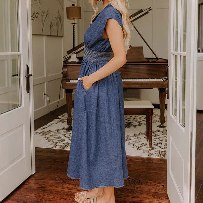 Women's Summer High-grade Denim French Retro Casual Waist Dresses