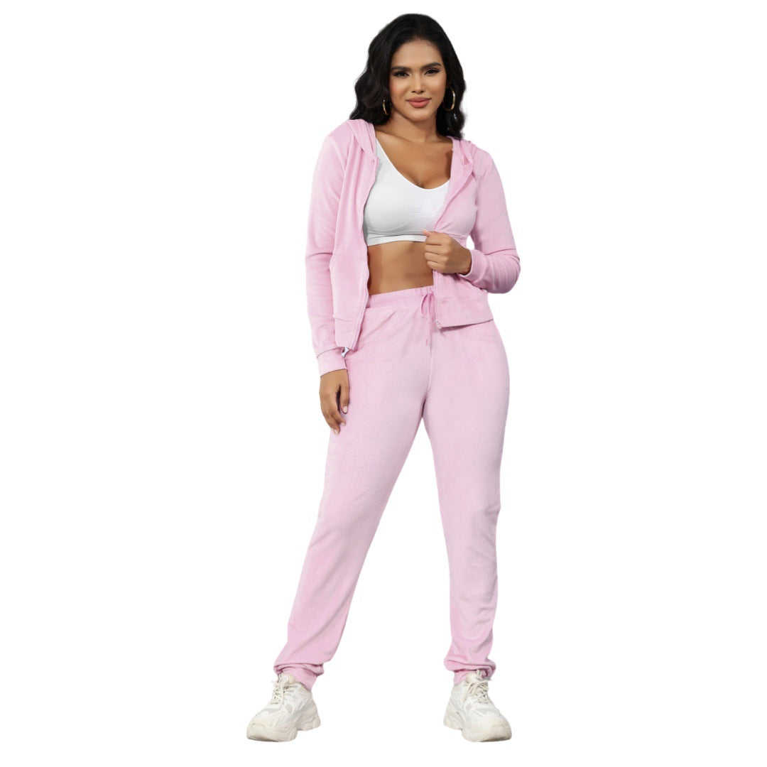 Women's Fashion Casual Sable Fur Hoodie Two-piece Suits