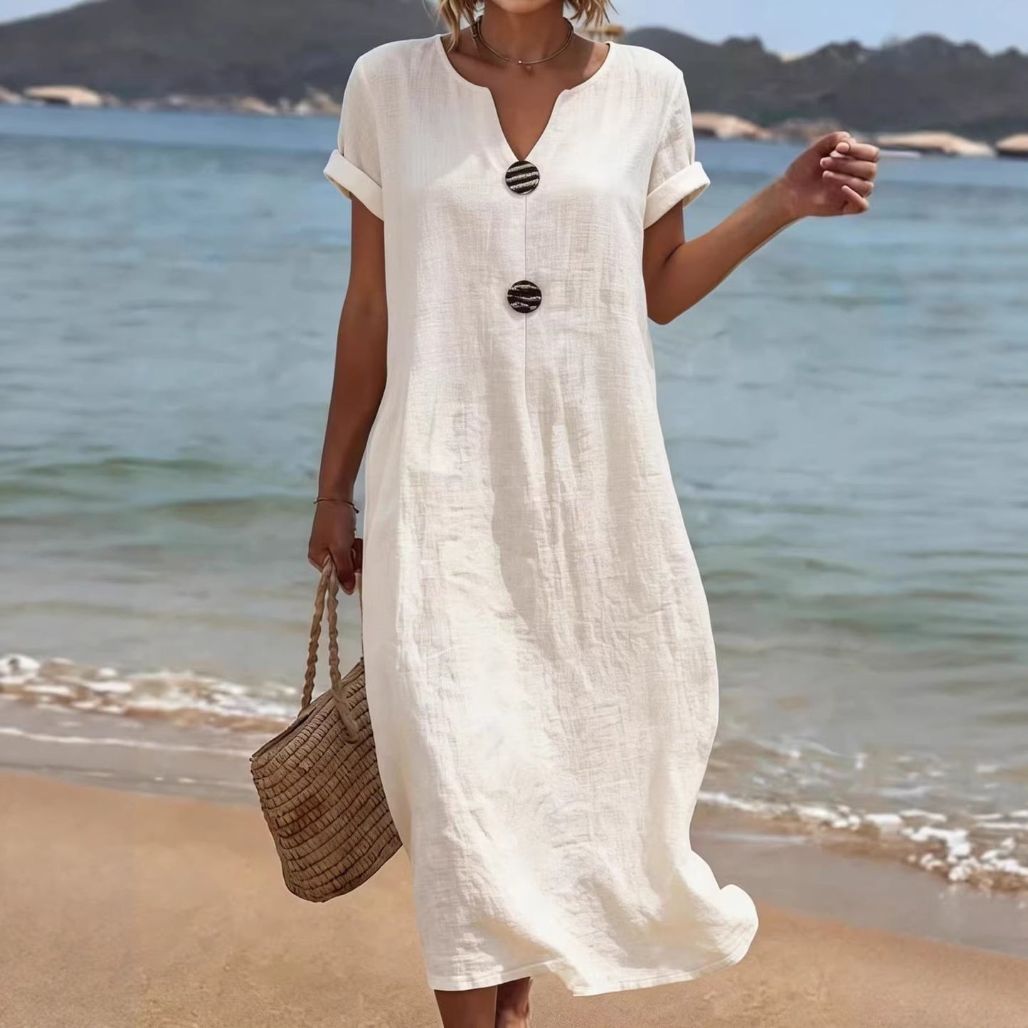 Women's Summer Seaside Holiday White Casual Solid Color Dress