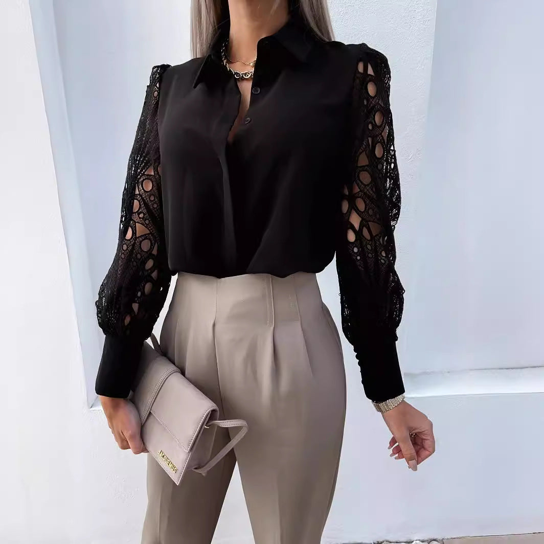 Women's Solid Color Lace Stitching Shirt Blouses