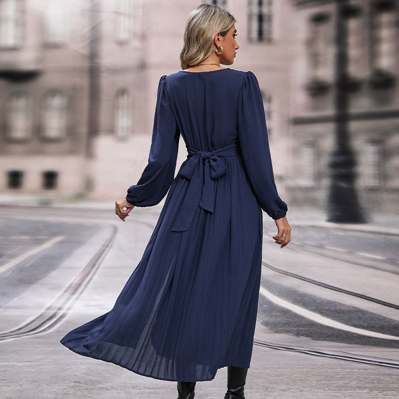 Women's Long Sleeve Solid Color Dress Mid-length Dresses