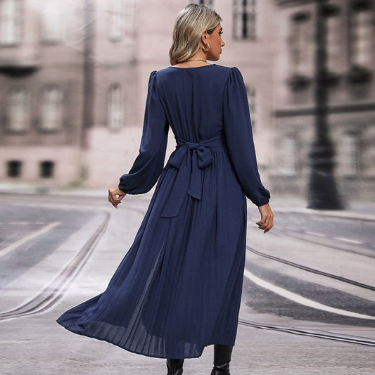 Women's Long Sleeve Solid Color Dress Mid-length Dresses