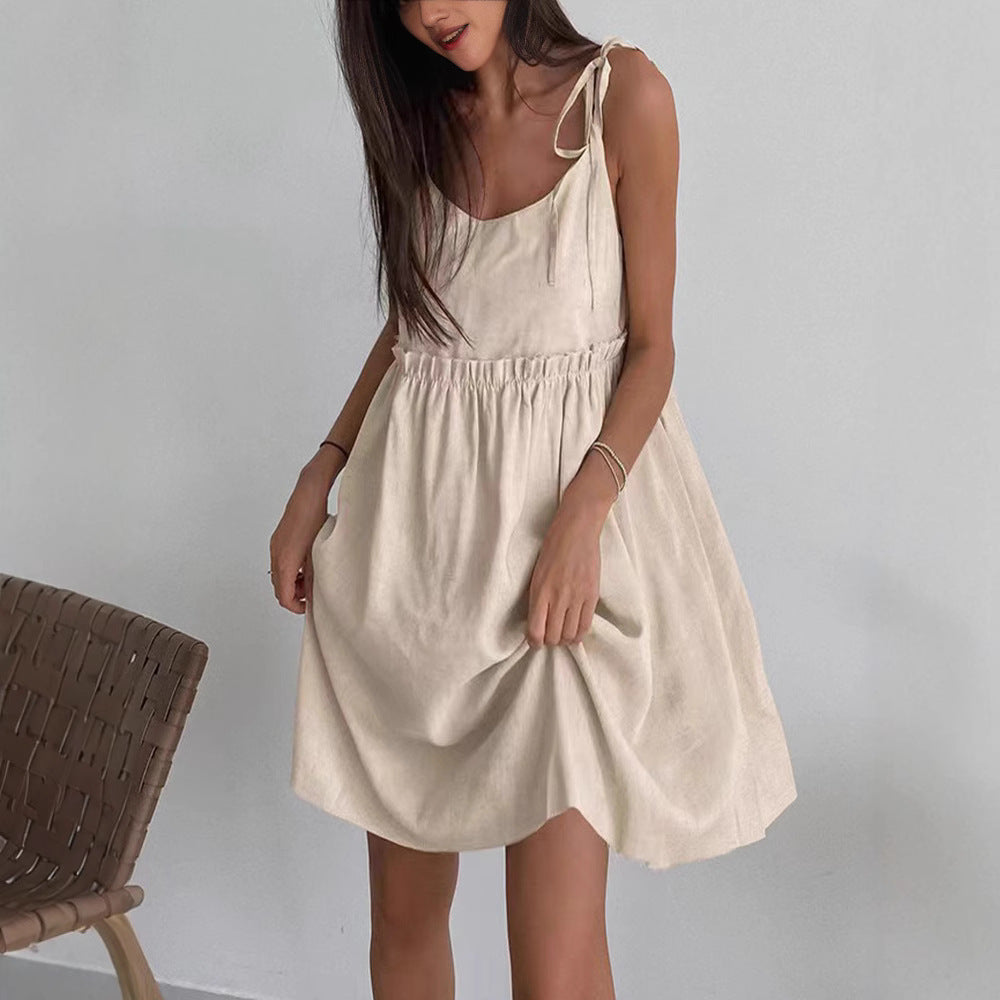 Women's Summer Cotton Linen Sleeveless Backless Sexy Urban Dress