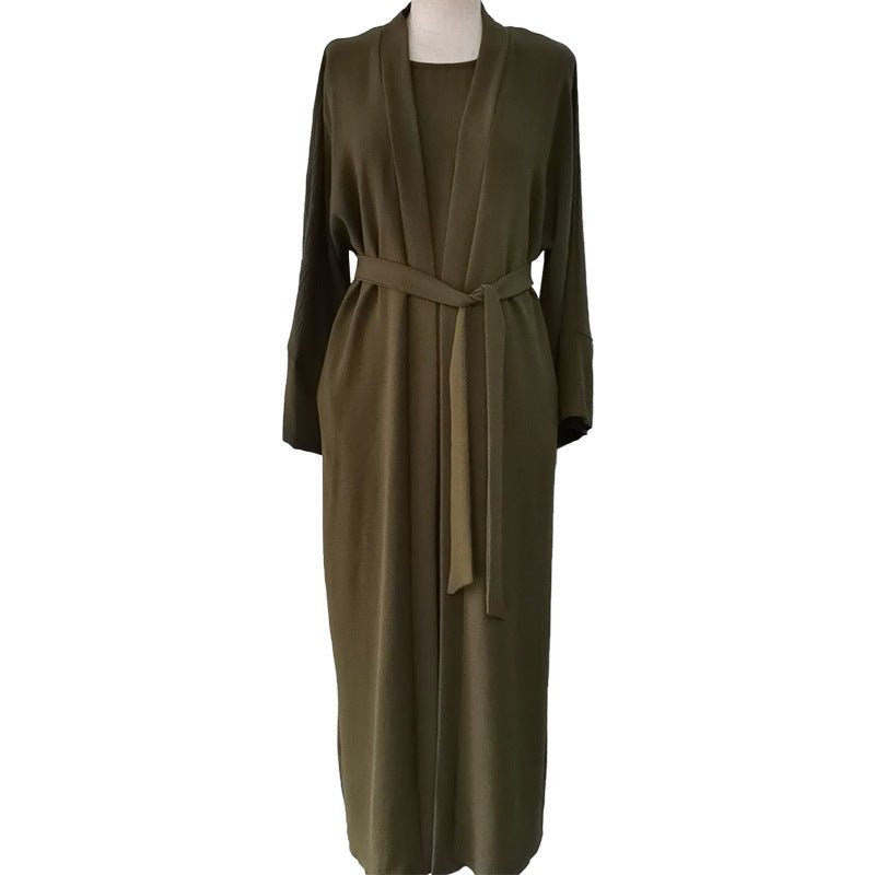 Pattern Elegant Belt Long Sleeve Two-piece Suits
