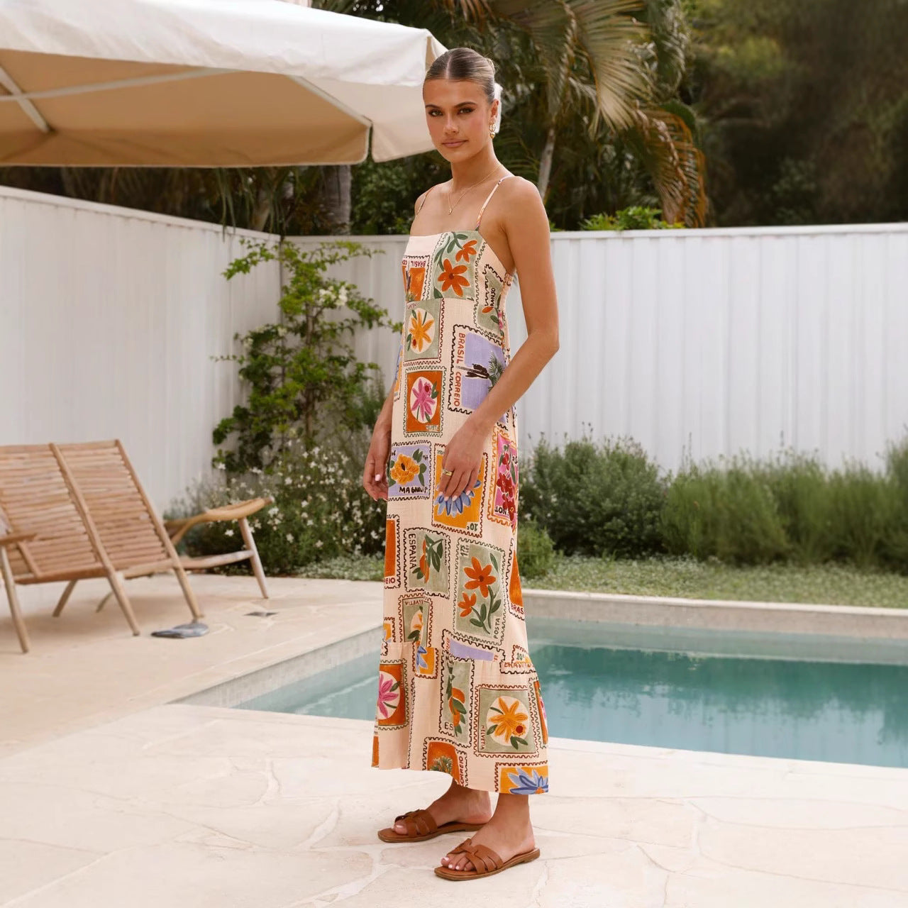 Vacation Style Casual Sling Large Swing Dress