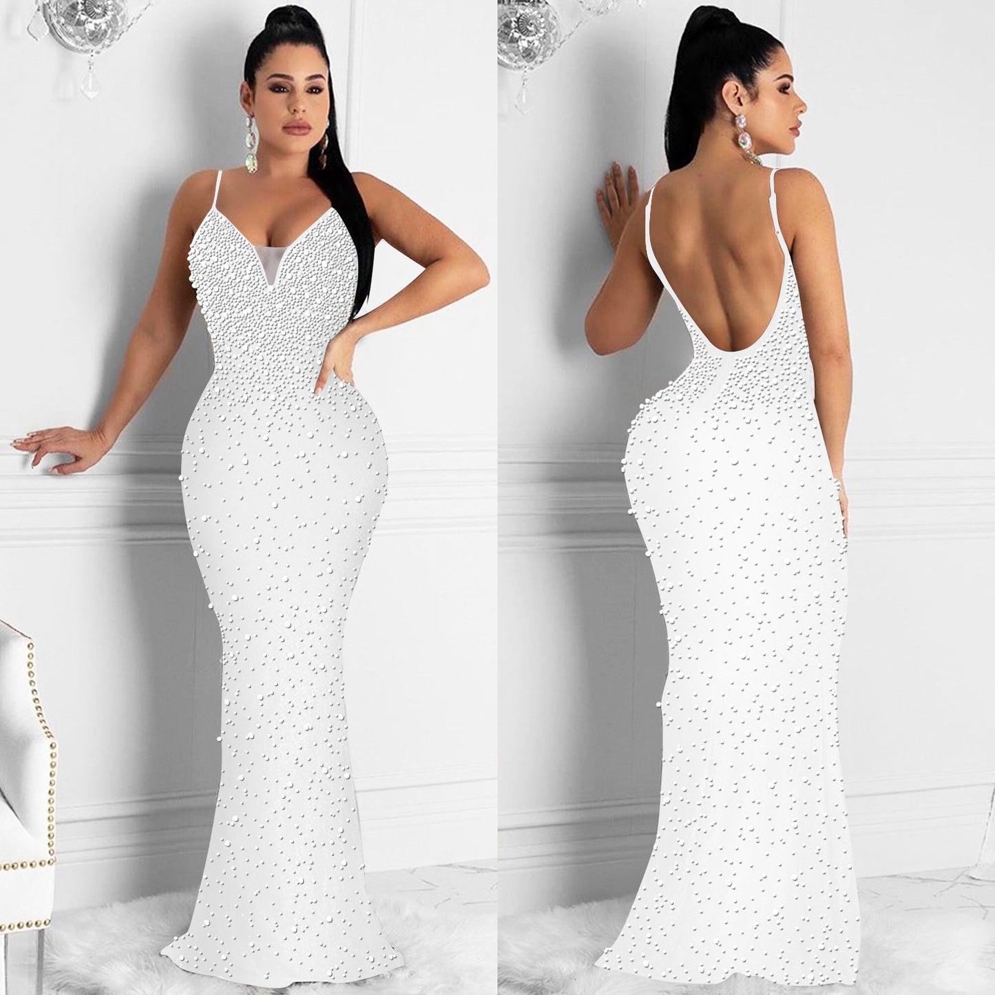 Women's Hot Drilling Nightclub Sexy Spaghetti Straps Sleeveless Dresses
