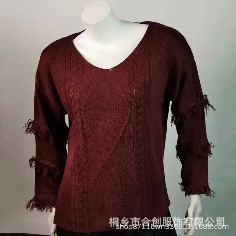 Women's Street Hipster Pullover Tassel Design Long Women's Sweater