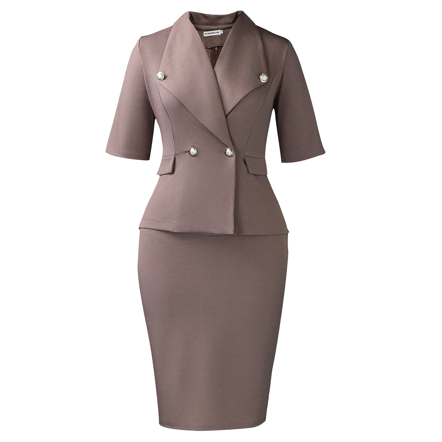 Women's Large Lapel Half Sleeve High Waist Sheath Temperament Dress