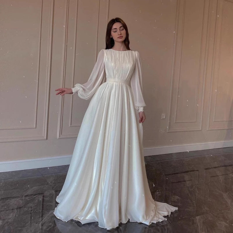 Lantern Sleeve Pearlescent Yarn White Dress Dresses