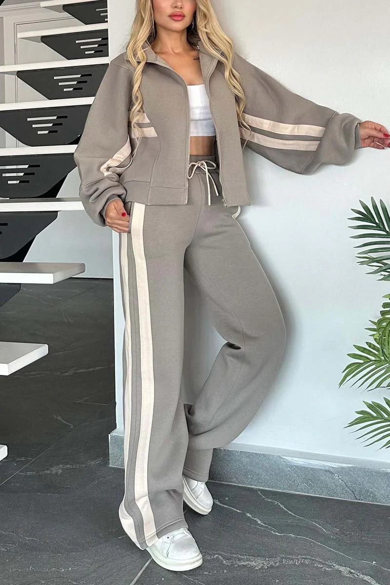 Women's Autumn Striped Zipper Leisure Sports For Suits